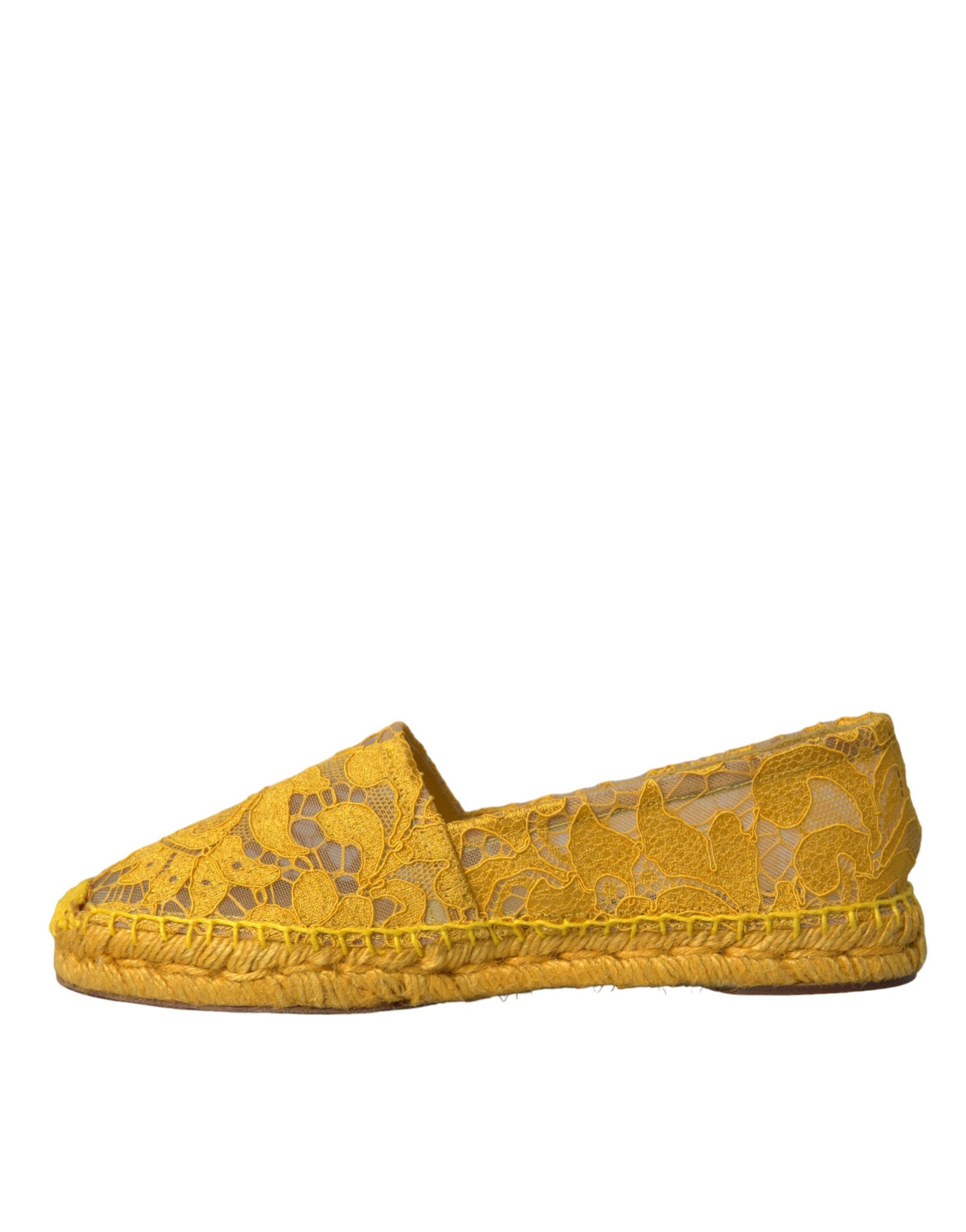 Gelbe Taormina Lace Espadrille Loafers Flats Schuhe