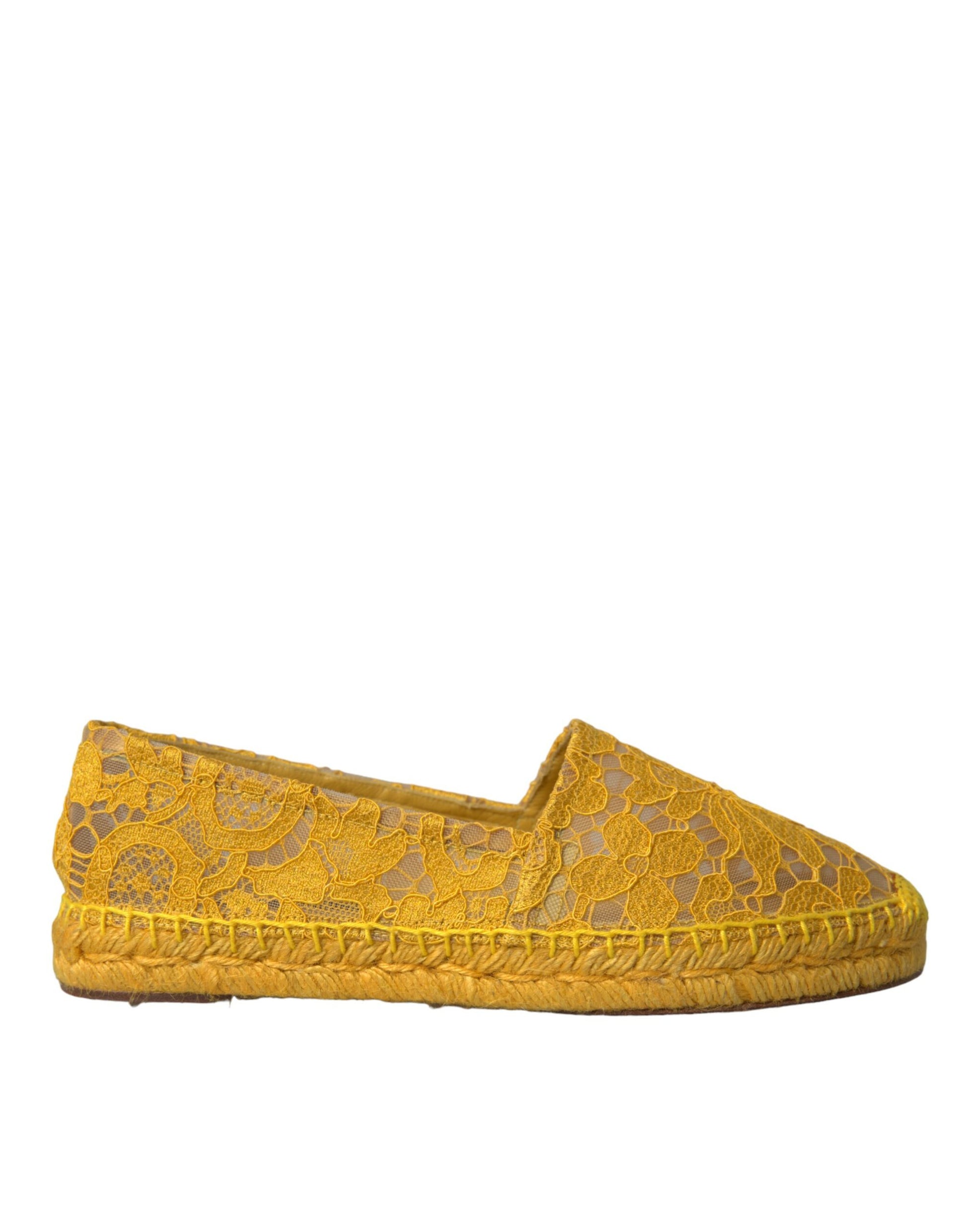 Gelbe Taormina Lace Espadrille Loafers Flats Schuhe