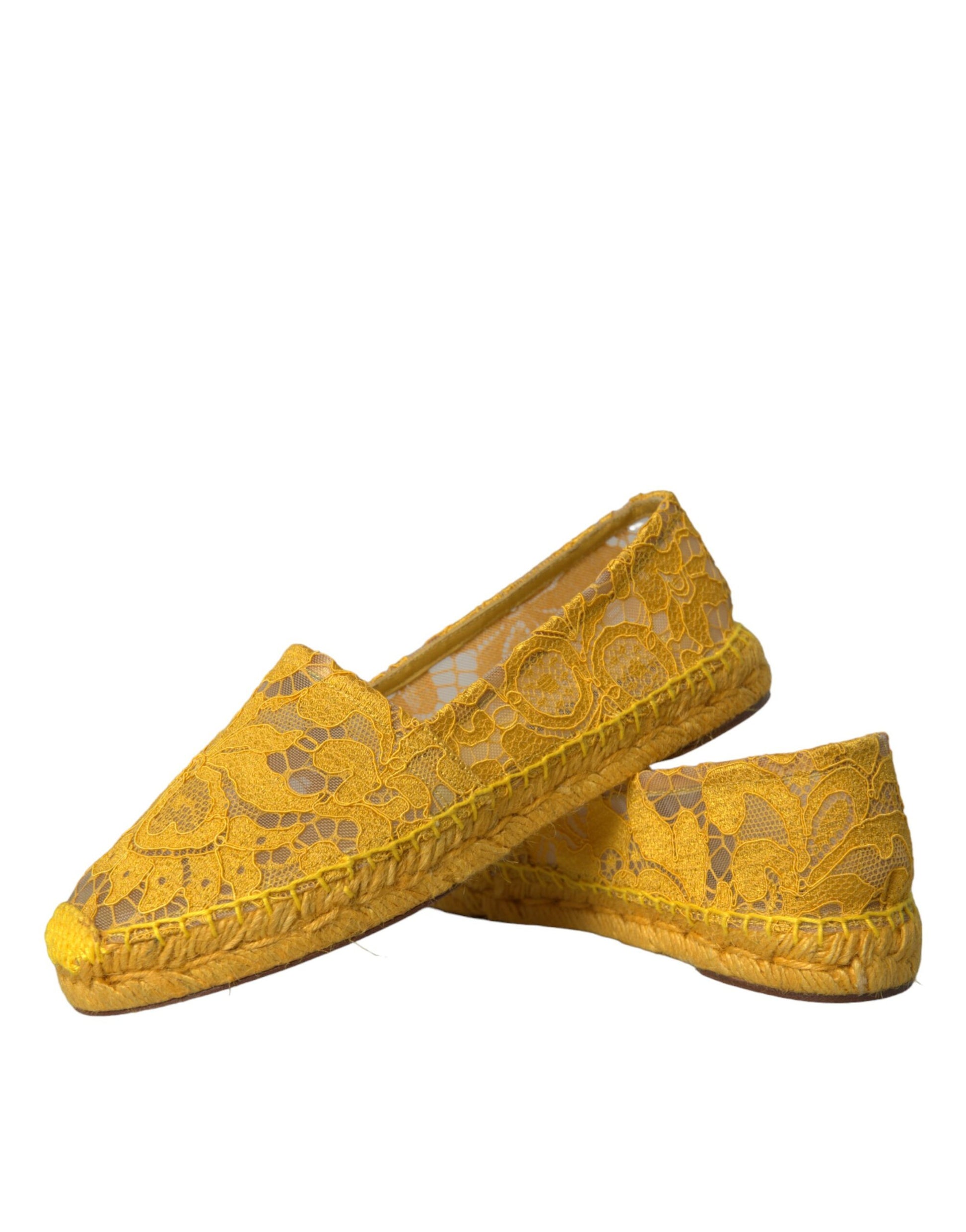 Gelbe Taormina Lace Espadrille Loafers Flats Schuhe