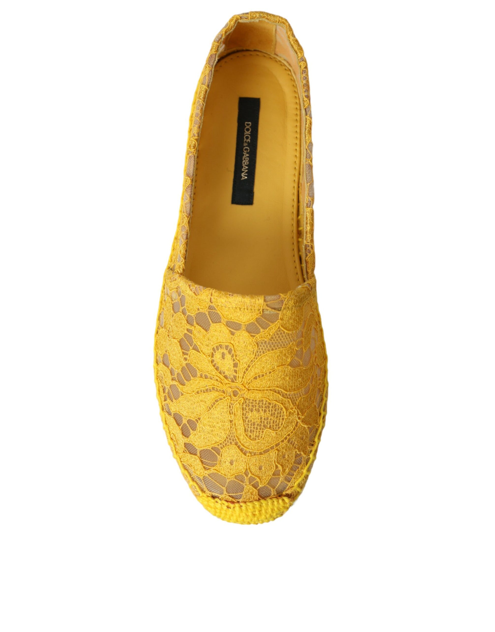 Gelbe Taormina Lace Espadrille Loafers Flats Schuhe