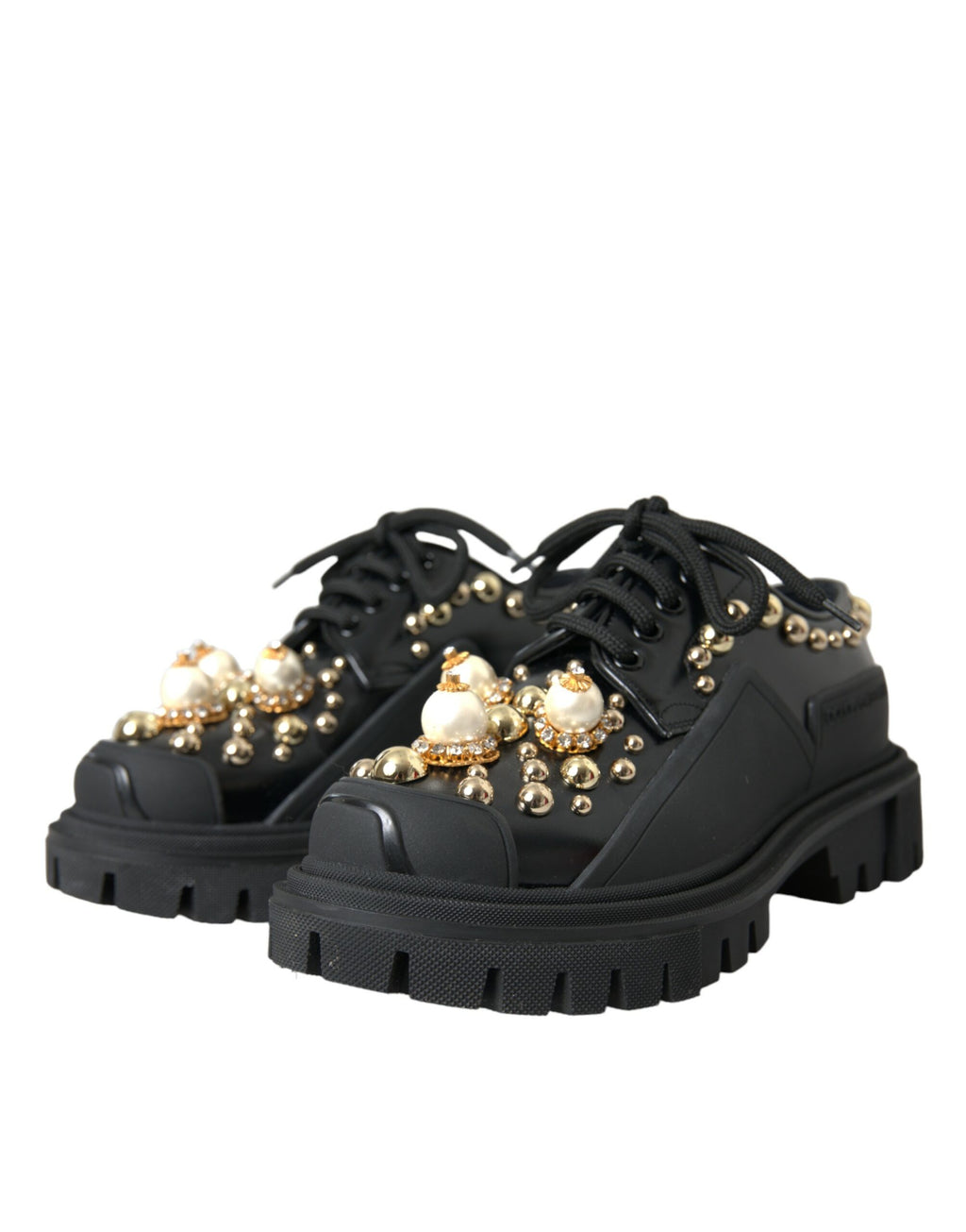 Schwarze Trekking-Derby-Schuhe aus Leder mit Verzierung