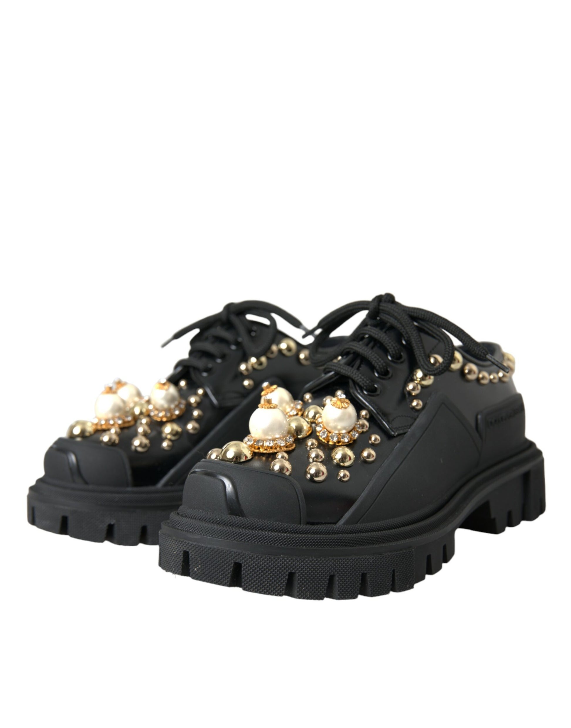 Schwarze Trekking-Derby-Schuhe aus Leder mit Verzierung