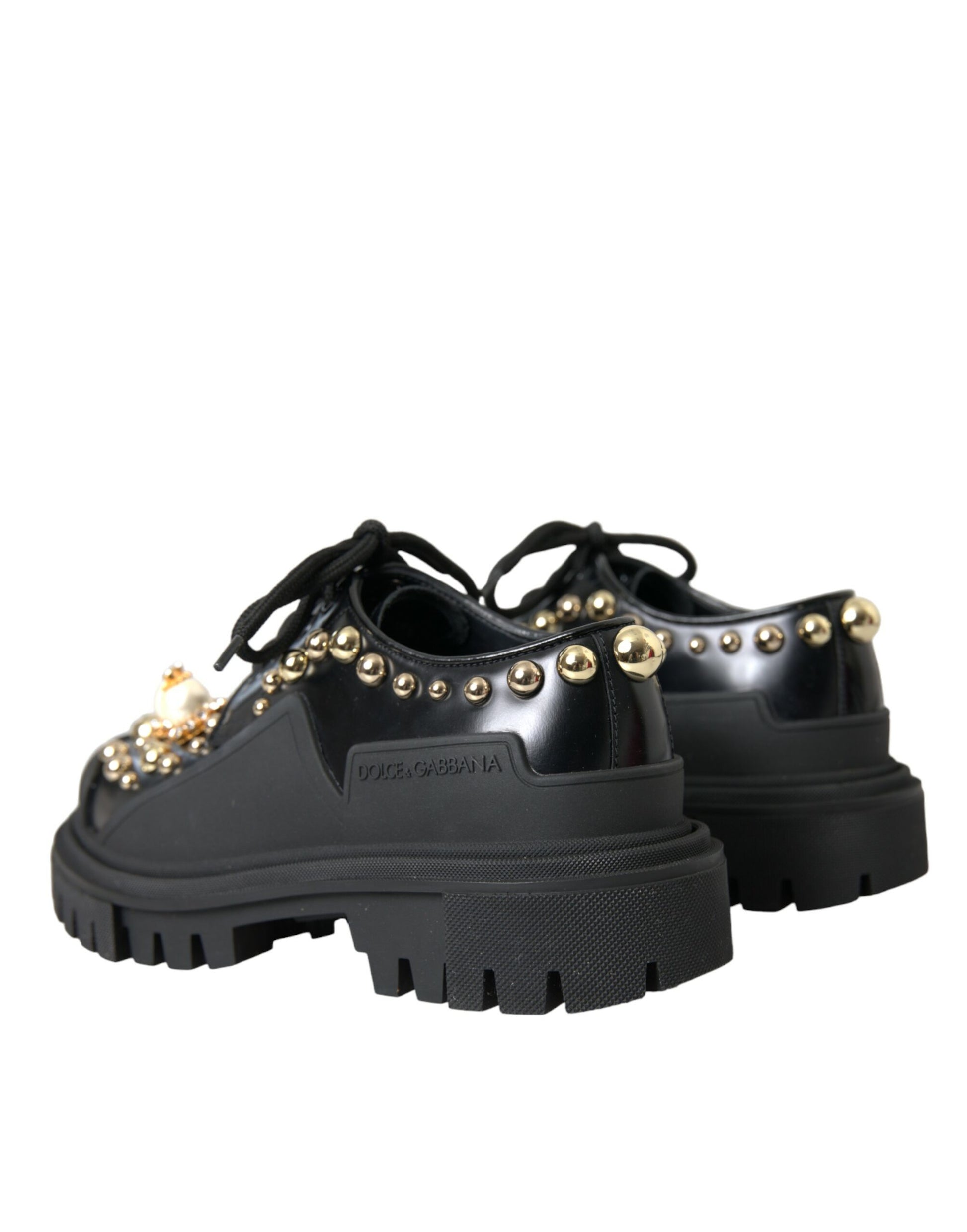 Schwarze Trekking-Derby-Schuhe aus Leder mit Verzierung