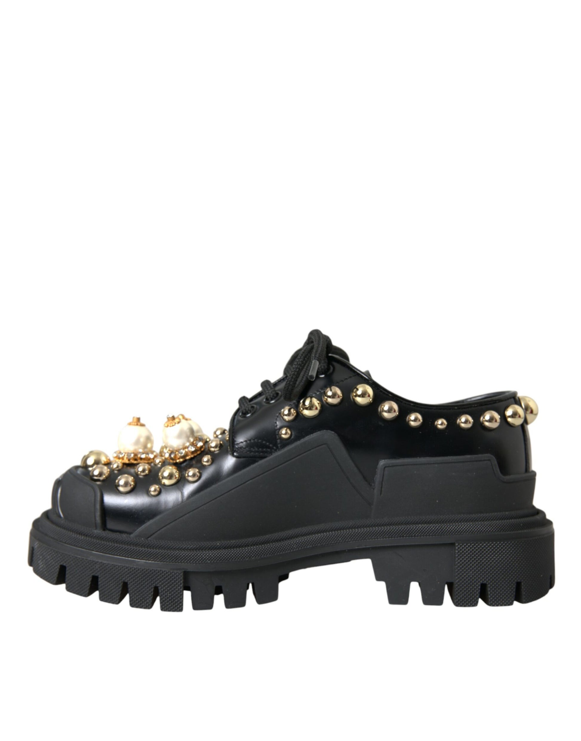 Schwarze Trekking-Derby-Schuhe aus Leder mit Verzierung