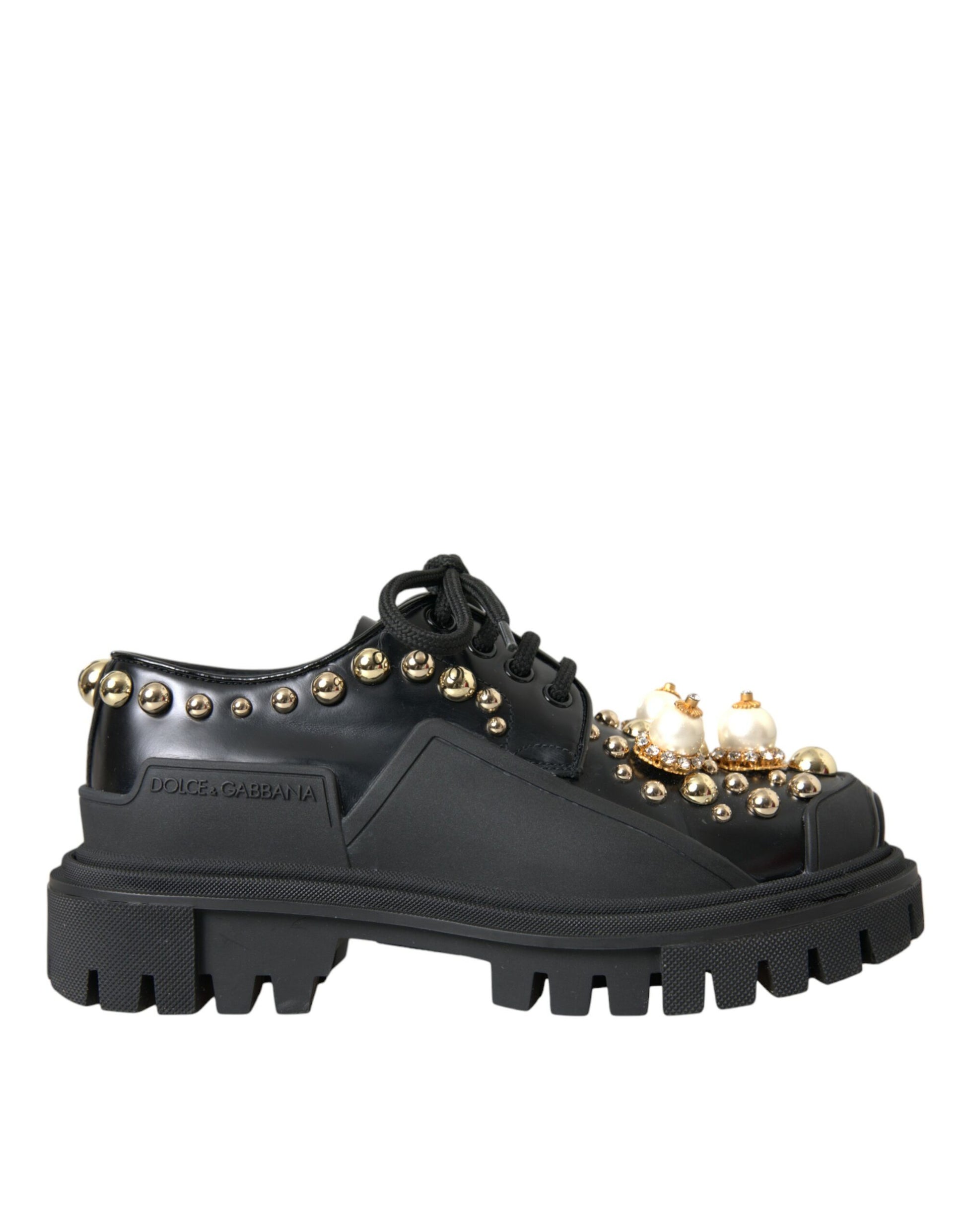 Schwarze Trekking-Derby-Schuhe aus Leder mit Verzierung