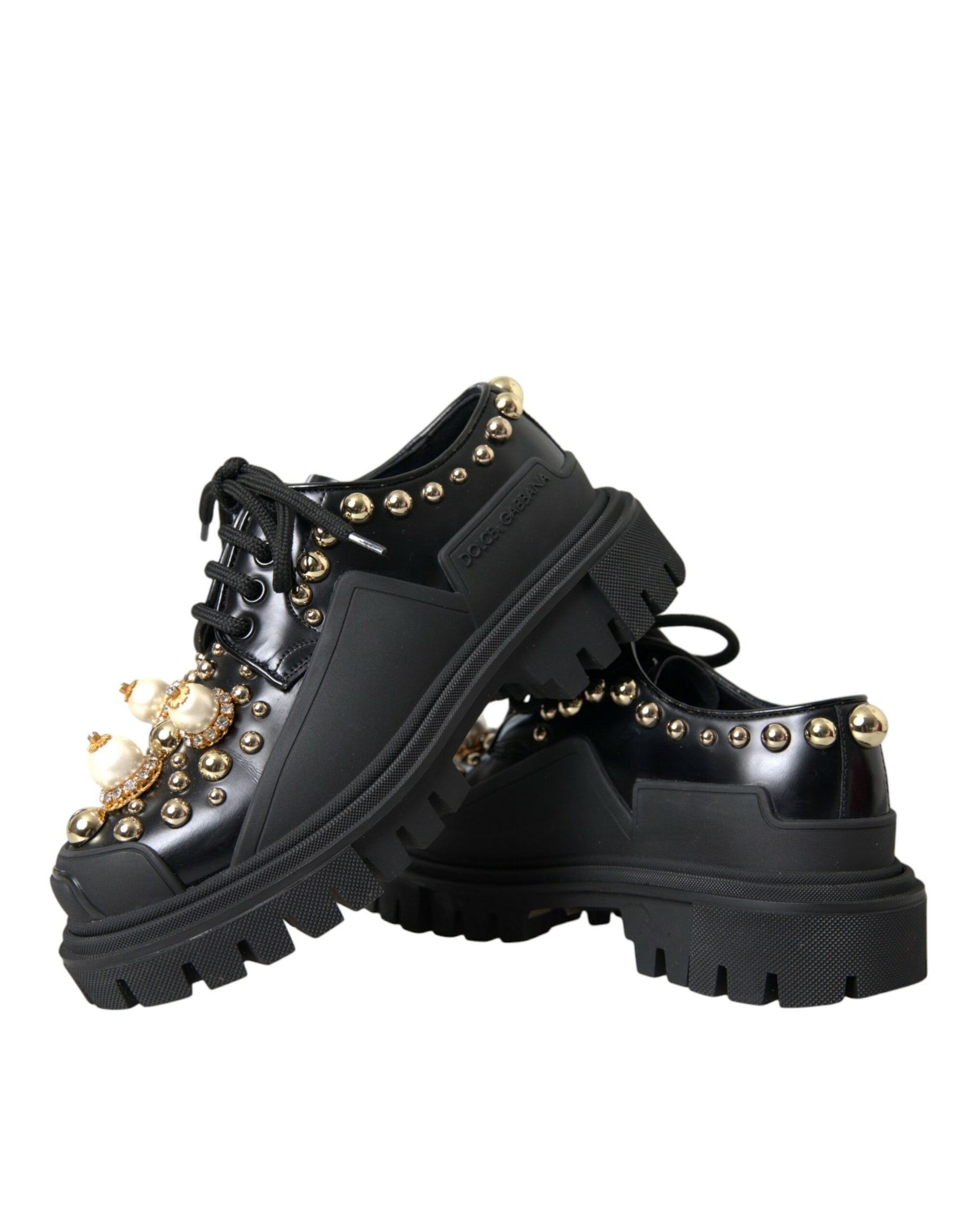 Schwarze Trekking-Derby-Schuhe aus Leder mit Verzierung