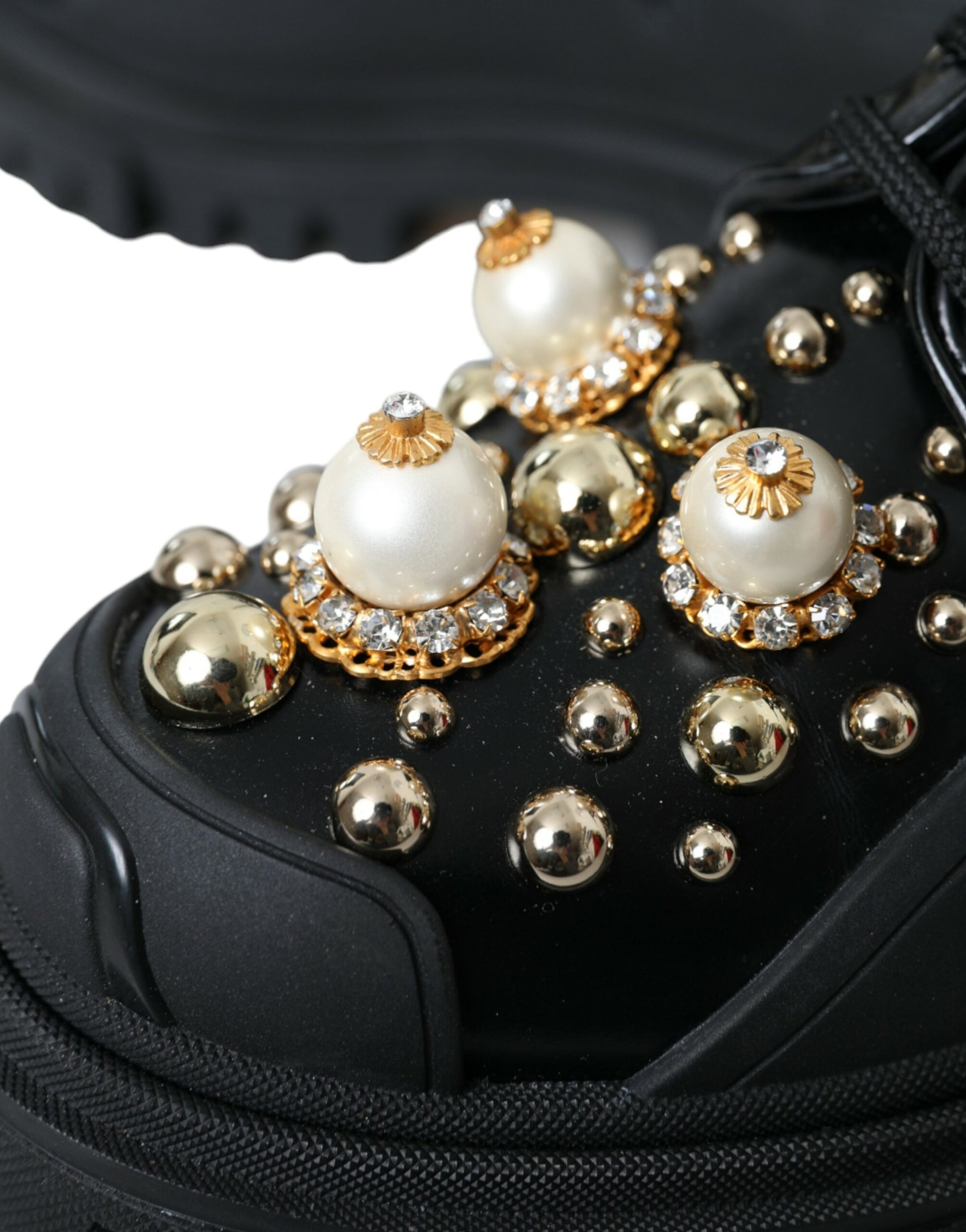 Schwarze Trekking-Derby-Schuhe aus Leder mit Verzierung
