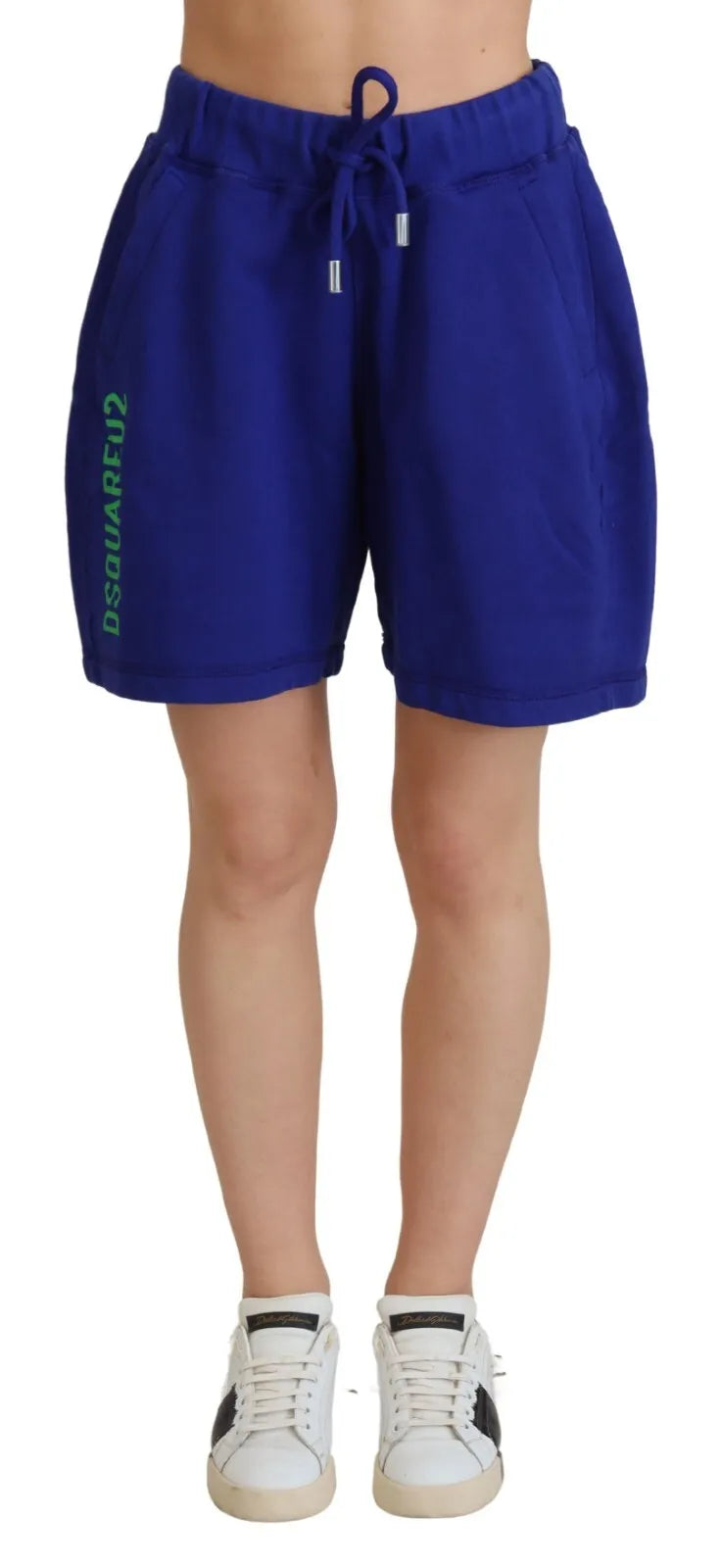 Blaue Sweatshorts aus Baumwolle mit hohem Bund und Logo