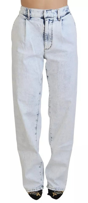 Hellblaue Jeans aus Baumwoll-Straight-Denim mit hoher Taille