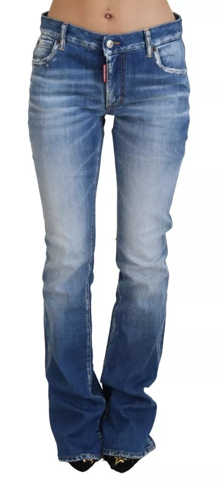 Blaue, verwaschene Jeans aus Baumwolle mit mittlerer Taille und Schlag