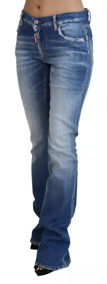 Blaue, verwaschene Jeans aus Baumwolle mit mittlerer Taille und Schlag
