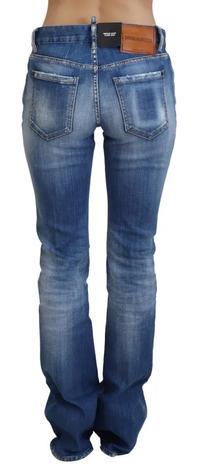 Blaue, verwaschene Jeans aus Baumwolle mit mittlerer Taille und Schlag