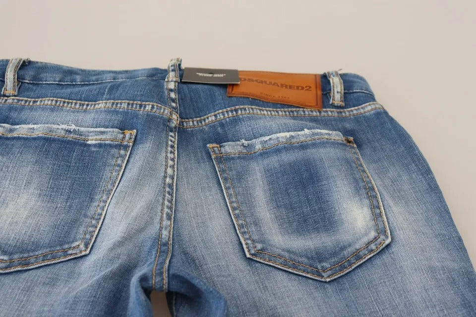 Blaue, verwaschene Jeans aus Baumwolle mit mittlerer Taille und Schlag