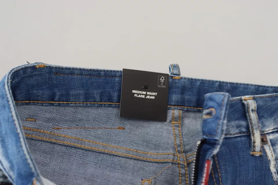 Blaue, verwaschene Jeans aus Baumwolle mit mittlerer Taille und Schlag