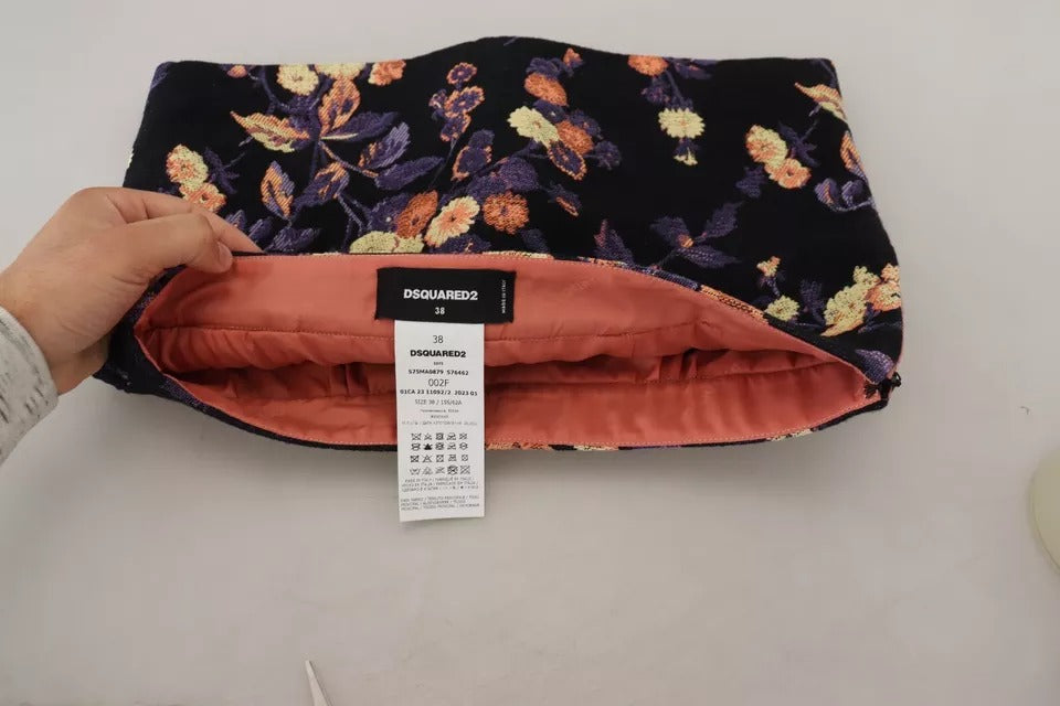 Dsquared² Black Floral Embroidery Mid Waist A-line Mini Skirt