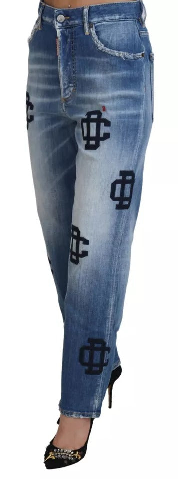 Blau verwaschene Boston Jeans mit hoher Taille und geradem Denim