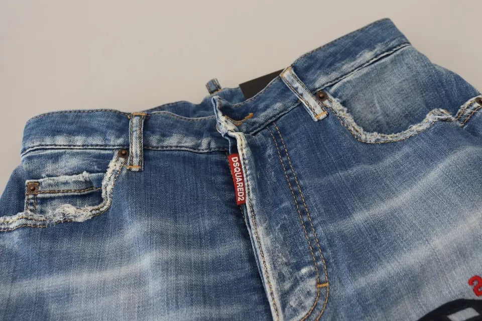 Blau verwaschene Boston Jeans mit hoher Taille und geradem Denim