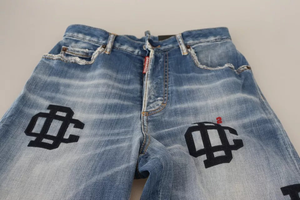Blau verwaschene Boston Jeans mit hoher Taille und geradem Denim