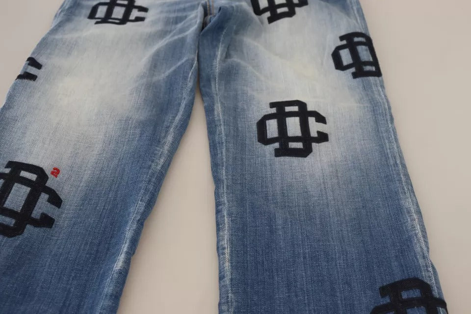 Blau verwaschene Boston Jeans mit hoher Taille und geradem Denim