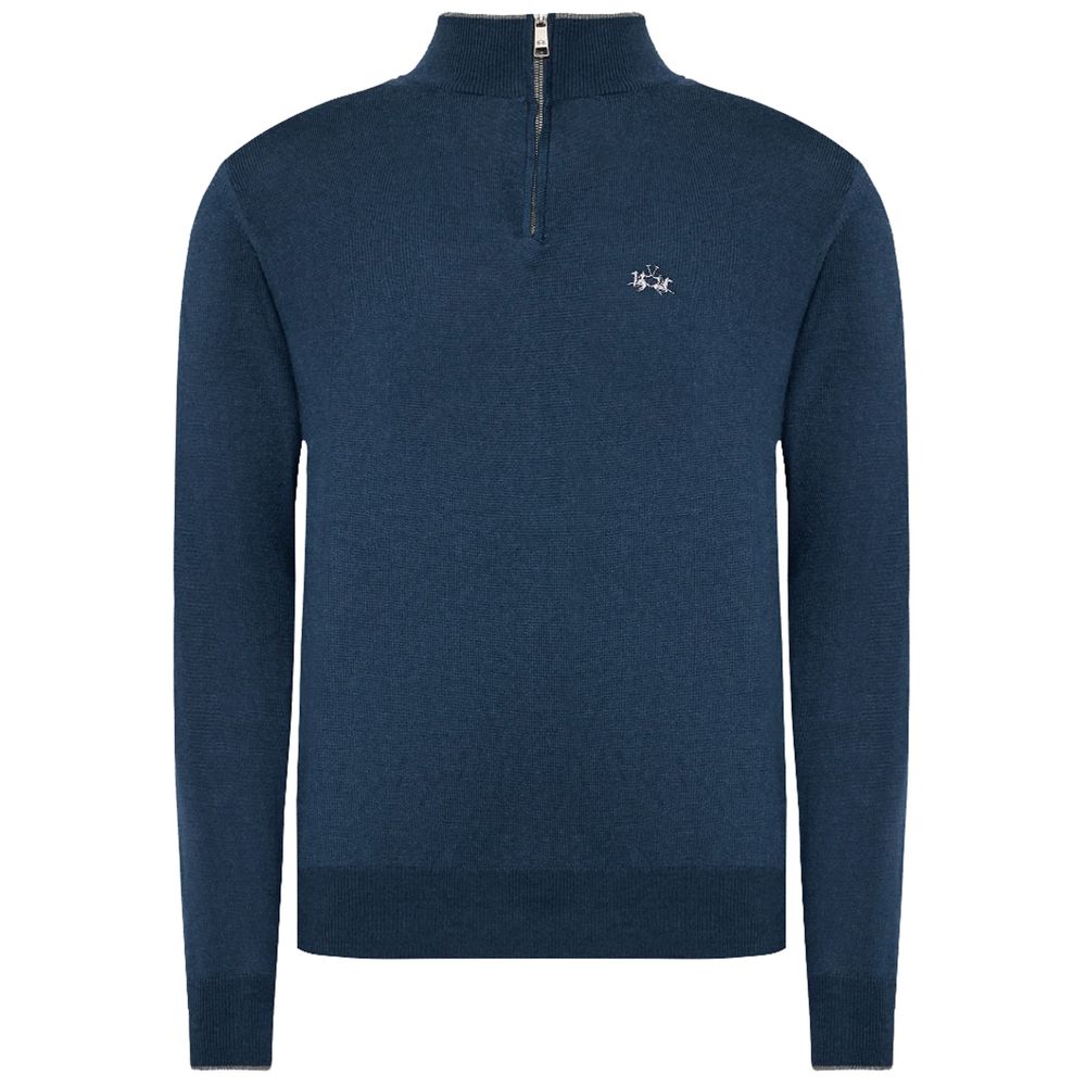 Blauer Wollpullover für Herren mit halbem Reißverschluss