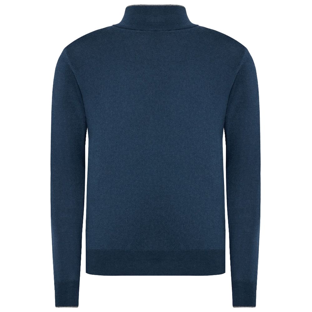 Blauer Wollpullover für Herren mit halbem Reißverschluss