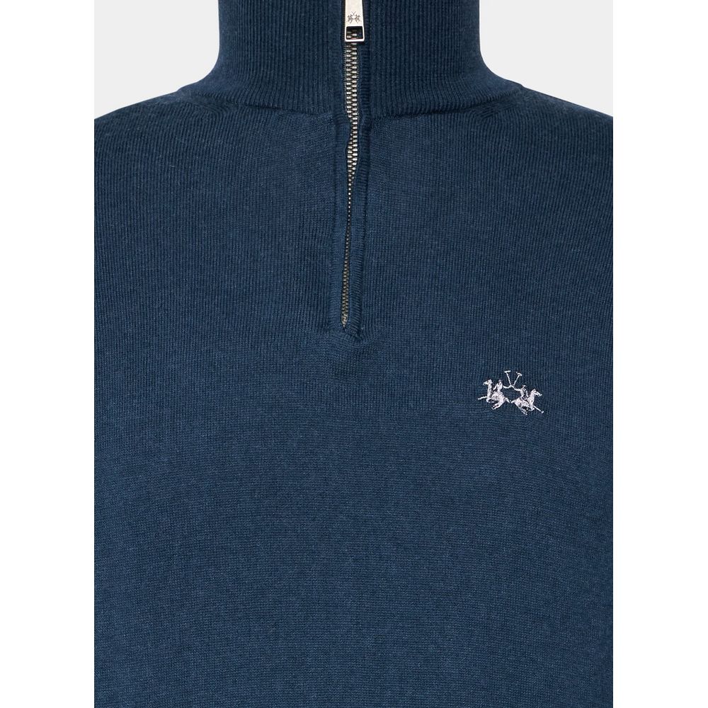Blauer Wollpullover für Herren mit halbem Reißverschluss