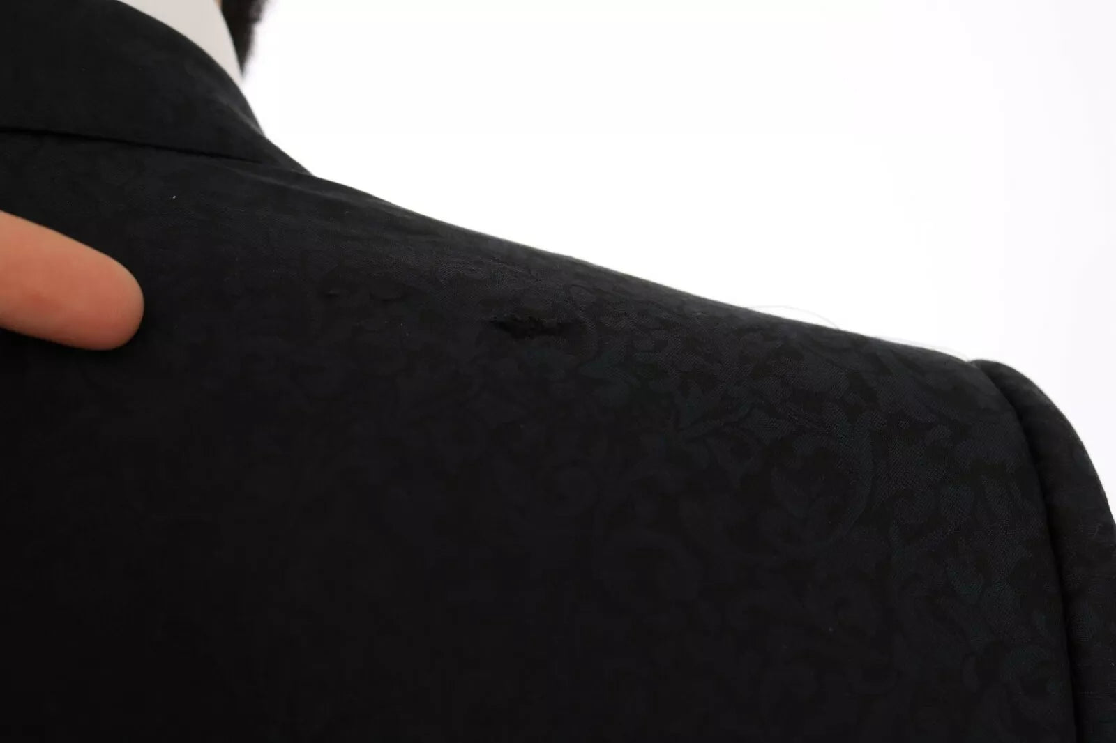 Blauer, schmaler Blazer aus Jacquard mit Blumenmuster
