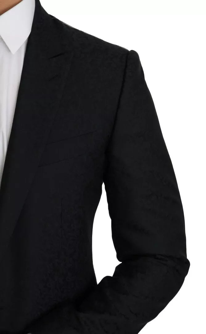 Blauer, schmaler Blazer aus Jacquard mit Blumenmuster