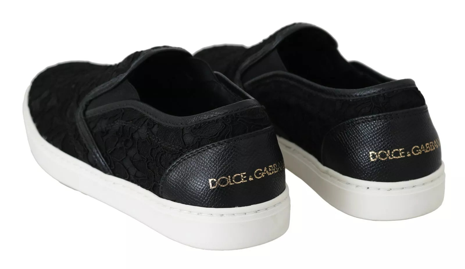 Flache Slip-On-Sneakers aus schwarzem Leder mit Logo