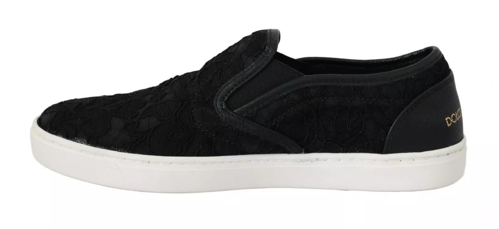 Flache Slip-On-Sneakers aus schwarzem Leder mit Logo