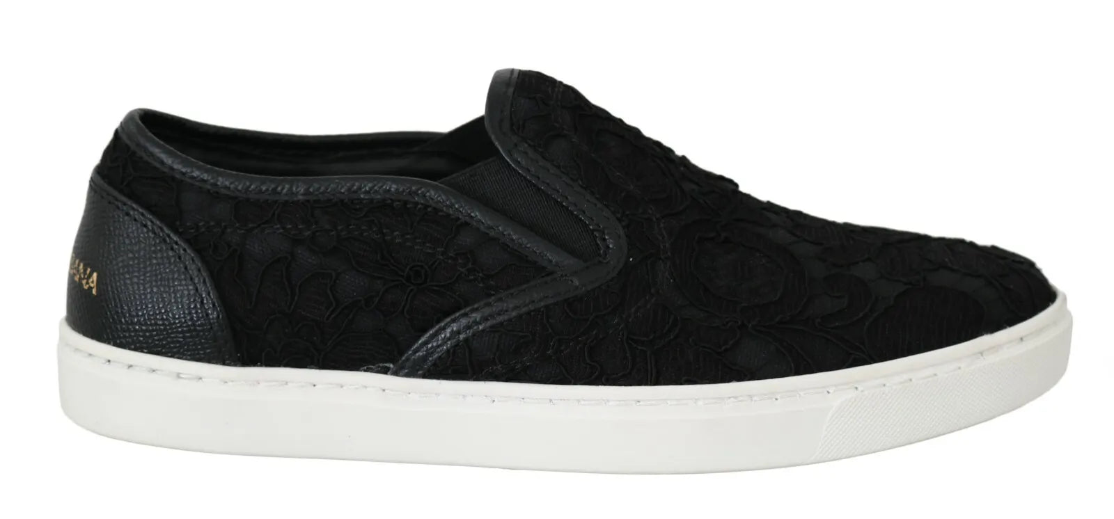 Flache Slip-On-Sneakers aus schwarzem Leder mit Logo