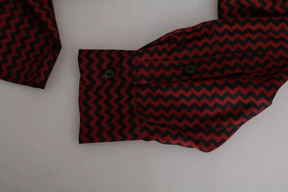 Schwarz-rotes Freizeithemd mit Zickzack-Muster