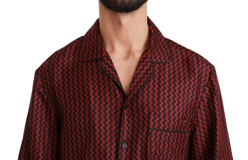 Schwarz-rotes Freizeithemd mit Zickzack-Muster