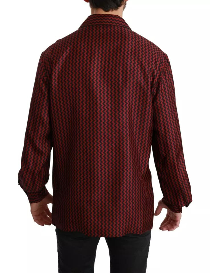 Schwarz-rotes Freizeithemd mit Zickzack-Muster