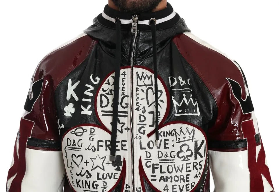 Schwarze Bordeaux-Lederjacke mit Kapuze DG King of Love