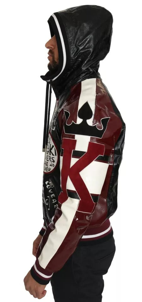 Schwarze Bordeaux-Lederjacke mit Kapuze DG King of Love