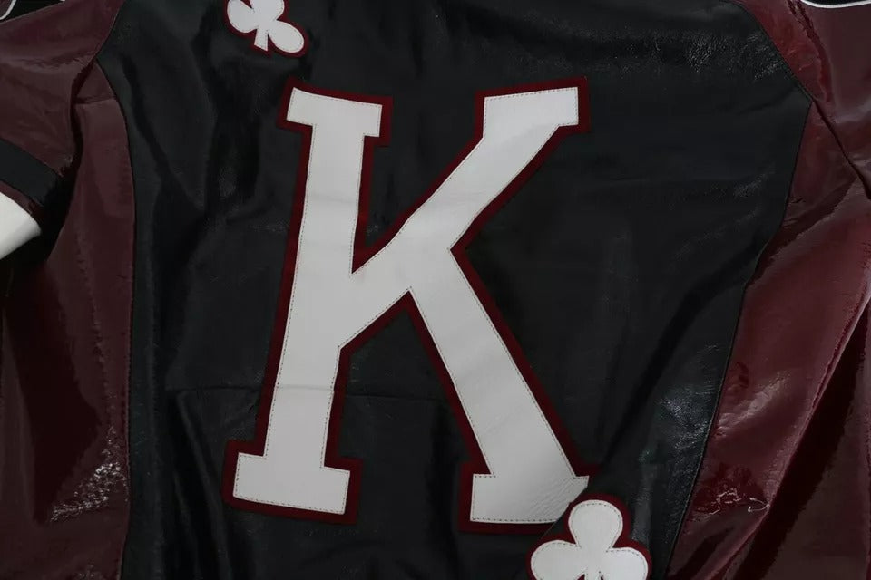 Schwarze Bordeaux-Lederjacke mit Kapuze DG King of Love