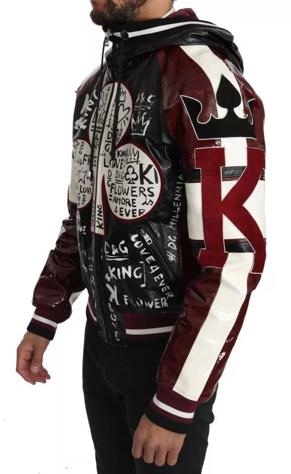 Schwarze Bordeaux-Lederjacke mit Kapuze DG King of Love
