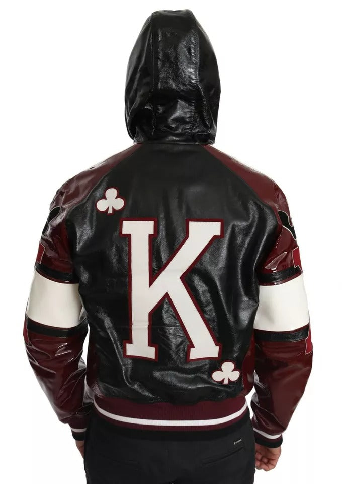 Schwarze Bordeaux-Lederjacke mit Kapuze DG King of Love