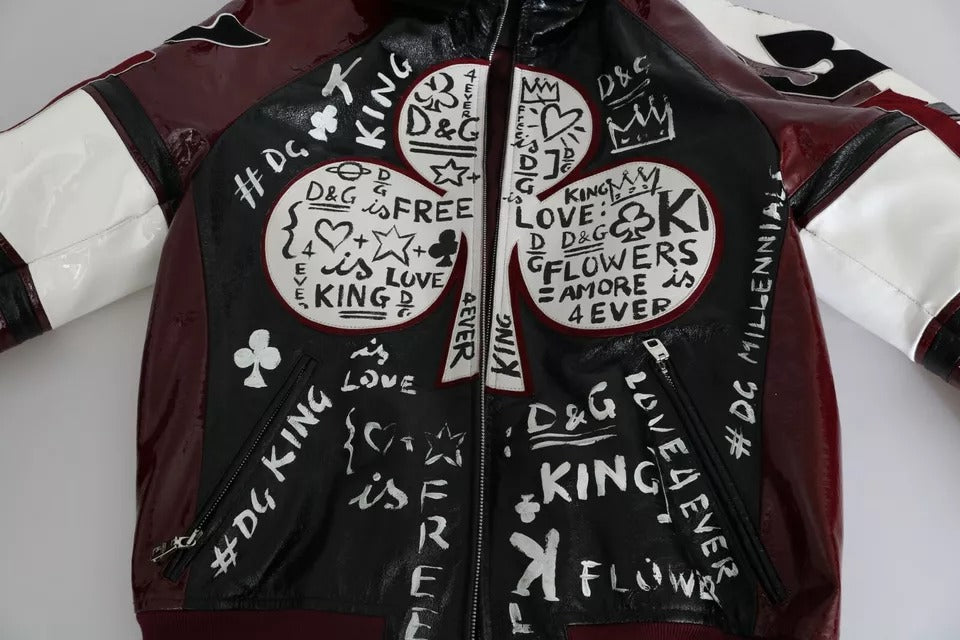 Schwarze Bordeaux-Lederjacke mit Kapuze DG King of Love