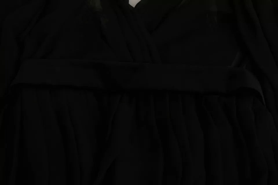 Schwarzes Minikleid aus Seidenmischung mit Netzstoff und Plissee