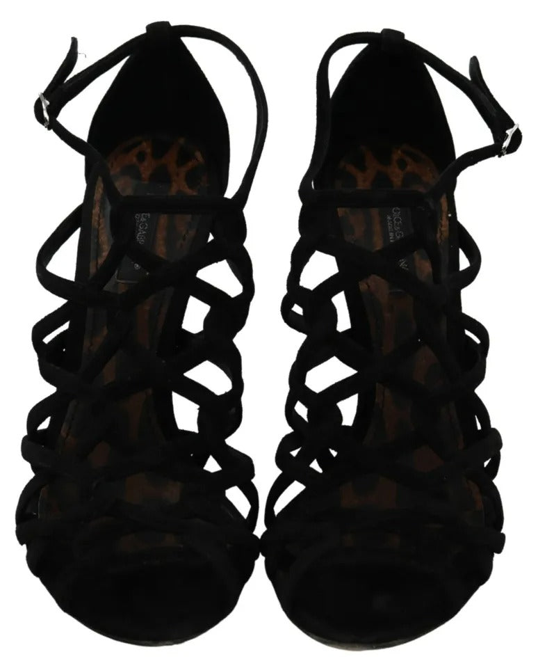 Schwarze Wildleder-Stilettos mit Knöchelriemen