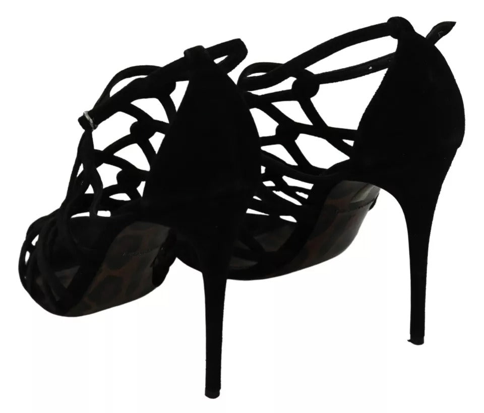 Schwarze Wildleder-Stilettos mit Knöchelriemen