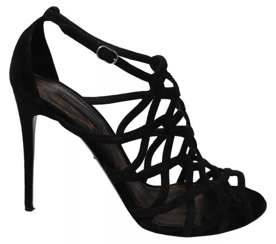 Schwarze Wildleder-Stilettos mit Knöchelriemen