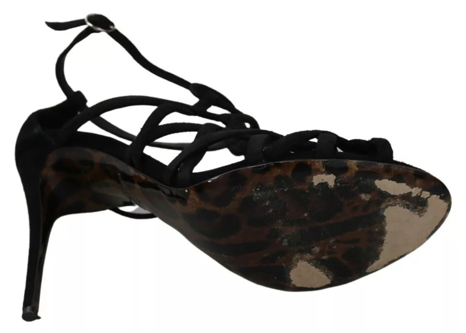 Schwarze Wildleder-Stilettos mit Knöchelriemen