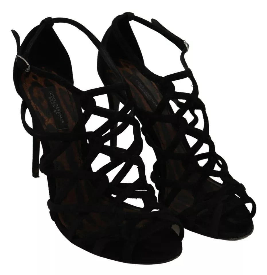 Schwarze Wildleder-Stilettos mit Knöchelriemen