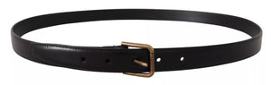 Black Classic Calf Leather Vintage Metal Buckle Belt