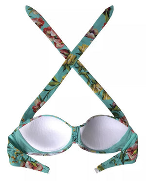 Mintgrünes Strand-Bikinioberteil mit Blumenmuster