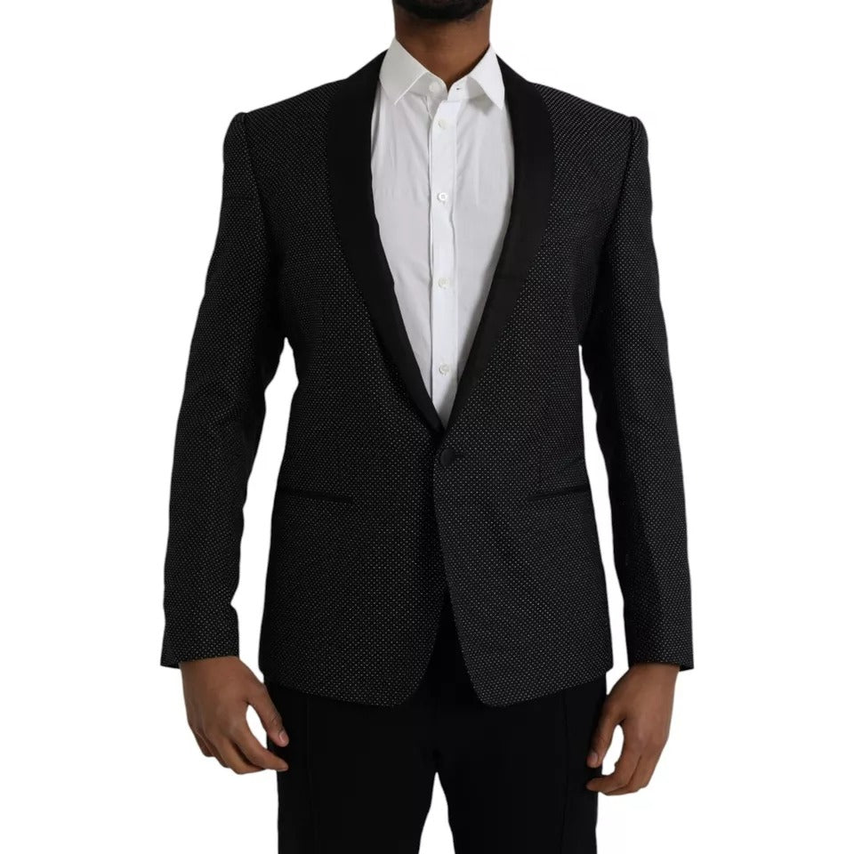 Schwarzer Jacquard-MARTINI-Einreiher-Mantelblazer