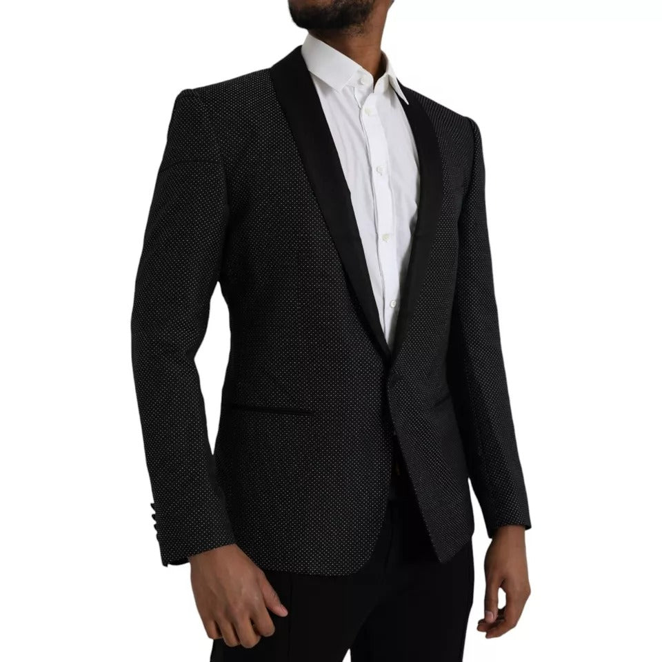 Schwarzer Jacquard-MARTINI-Einreiher-Mantelblazer
